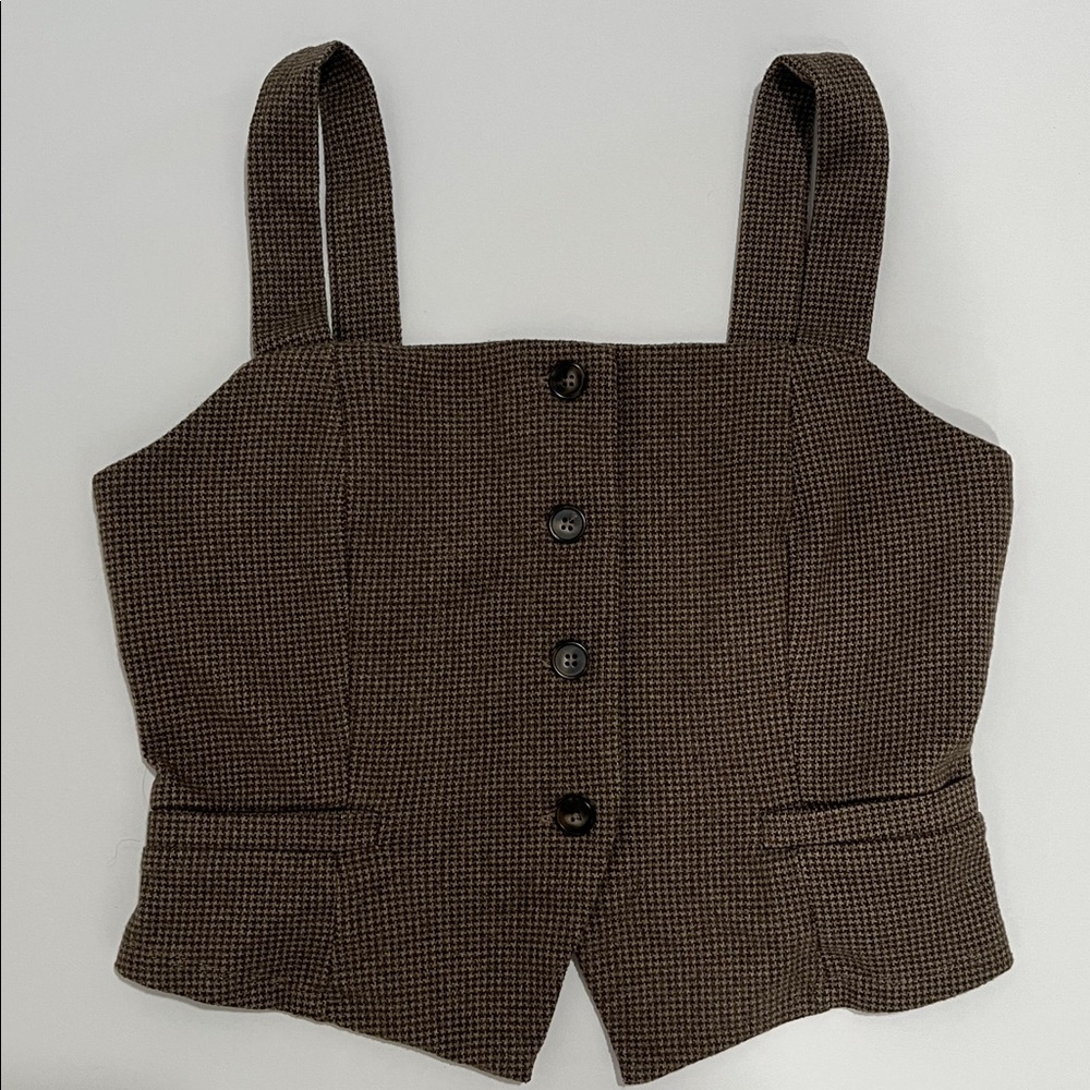 Blashe Houndstooth Brown Vest Sz S Button Front Stretch